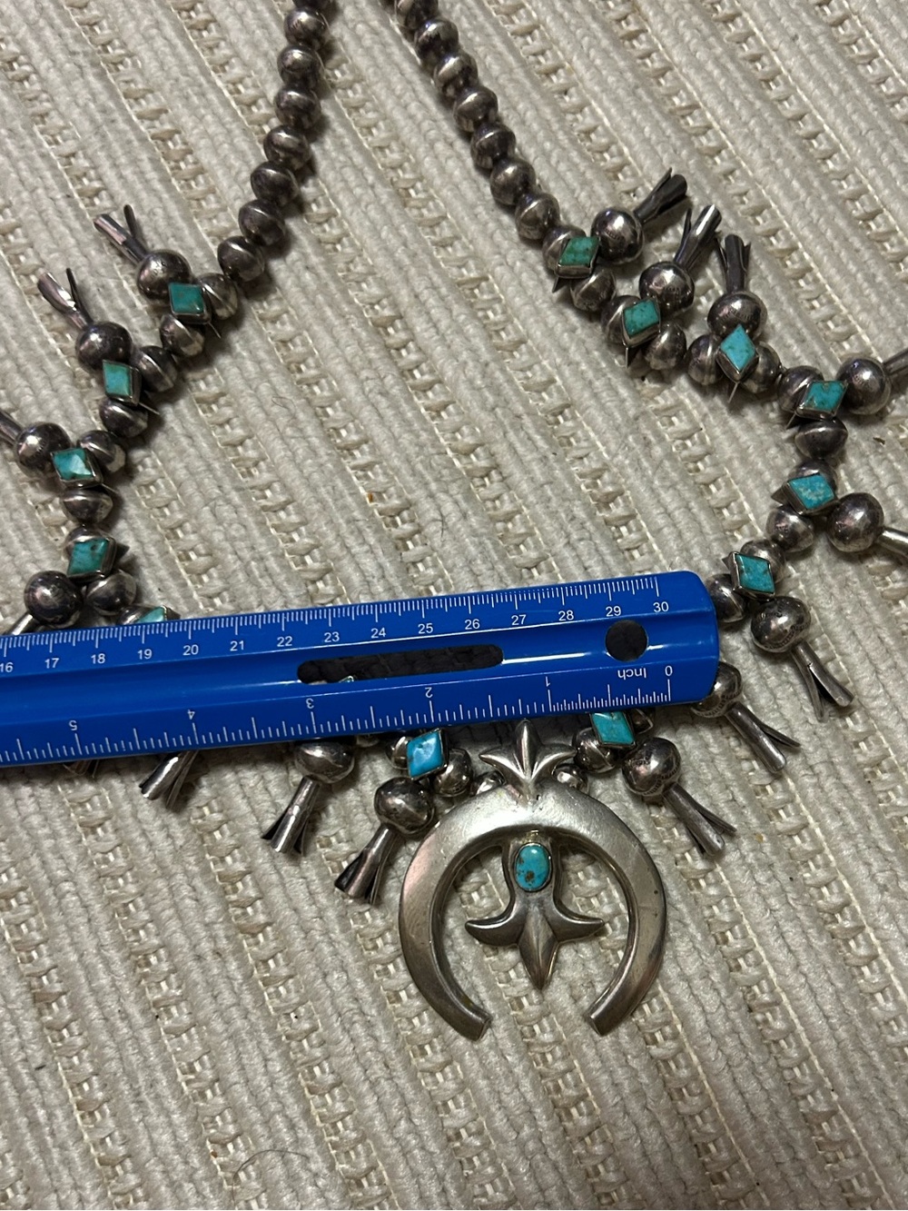Vintage unisex sterling silver turquoise squash blossoms necklace 24-25” - Picture 12 of 16